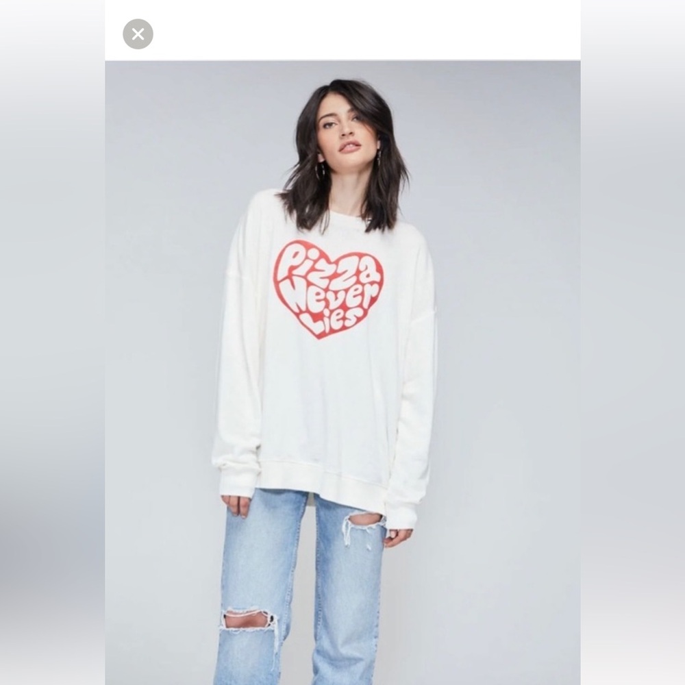 WILDFOX | NWT I HEART PIZZA ROADTRIP SWEATSHIRT IN VANILLA S